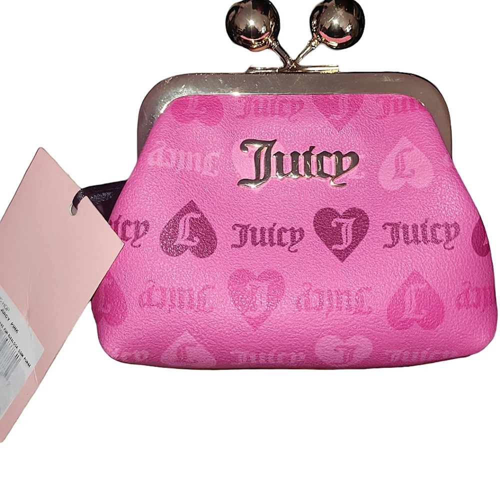 ❤️Juicy Couture Girls Just Wanna Have Fun Kisslock Coin Purse On Gold Chain☆ - Picture 1 of 3